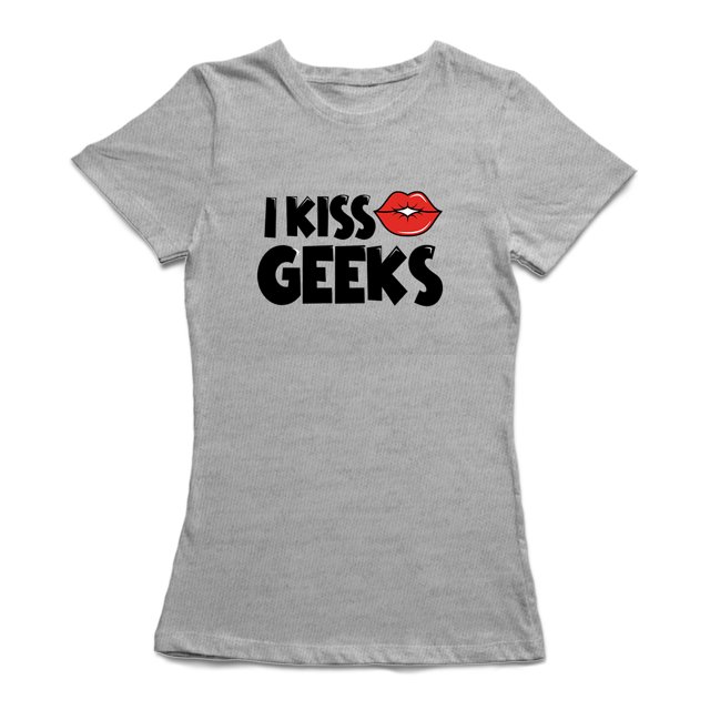 Kiss a Geek T-shirt Graphique Citation Lèvres Sport Gris pour Femmes