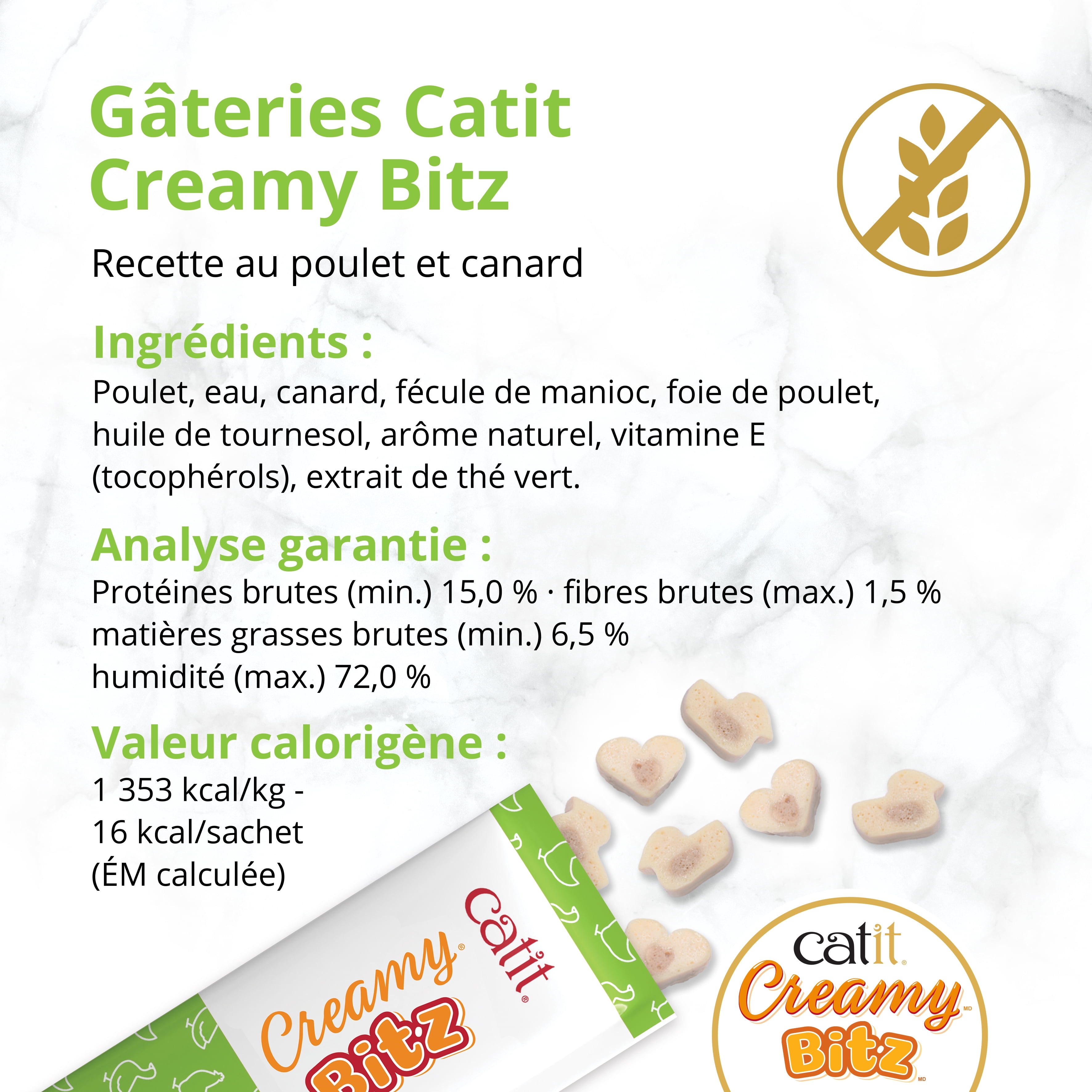 Gâteries pour chats Catit Creamy Bitz, recettes au poulet et canard, 48 G