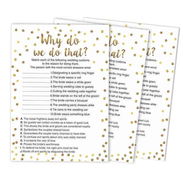 Inkdotpot Gold ConfettiWhy Do We Do That 50-Pack Bridal Wedding ShowerGameBachelorette Party ActivityGameCards