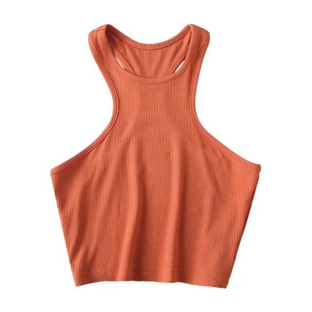 AherBiu Workout Tops for Women Racerback Sleeveless Cropped Ribbed Tank Top Crewneck Slim Yoga Cami Shirt