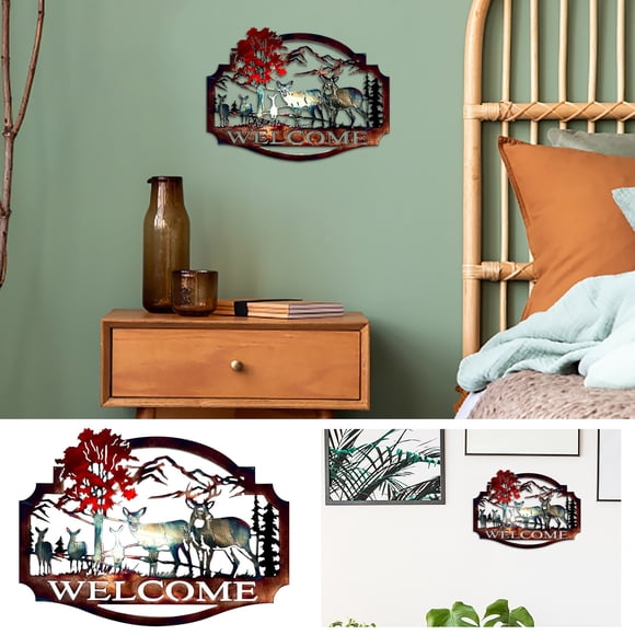 TIMIFIS The Hangings Forest Tree Deer Wall Art Metal Hunting Decor for Living Room Bedroom Bathroom Indoor Outdoor Home Decor