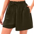 thumbnail image 1 of Ovticza Womens Linen Shorts 2025 Summer Drawstring Ruffle Elastic High Waist Solid Color Casual Beach Shorts with Pockets Green L, 1 of 8