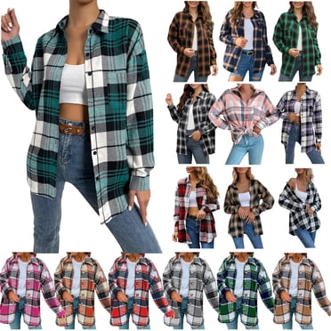 DDAPJ pyju Chemises en Flanelle pour Femmes 2024 Liquidation, Veste-Chemise à Carreaux à Manches Longues Boutonnée Automne Légère Surchemises Décontractées de Travail Cardigan Hauts