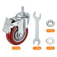 thumbnail image 3 of Unique Bargains 4 Inch Swivel Threaded Stem Casters M10x25mm Thread PU Caster Wheel with Brake 88lbs Load, Red 4pcs, 3 of 5