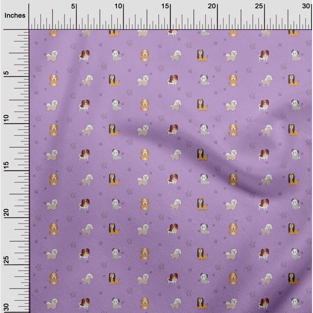 oneOone Viscose Chiffon Fabric Grass & Puppies Dog Printed Craft Fabric BTY 42 Inch Wide