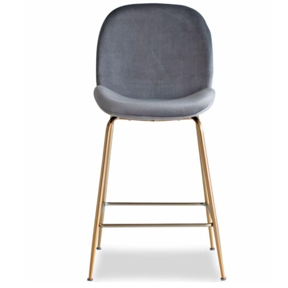 Tabouret en velours Take Me Home avec pieds dorés, lot de 2 tabourets confortables en velours avec repose-pieds pour cuisines, bars et espaces contemporains