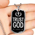 thumbnail image 3 of Trust God Dog Tag Stainless Steel or 18k Gold Finish 24" Ball Chain, 3 of 8