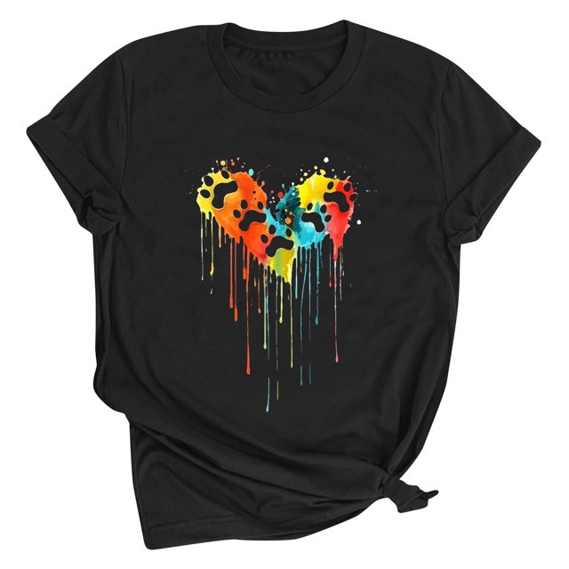 Meichang T-Shirts de la Saint-Valentin pour Femmes Mignons avec Cœur d'Amour T-Shirts Graphiques à Manches Courtes Décontractés à Col Rond T-Shirts Hauts Joyeuse Saint-Valentin