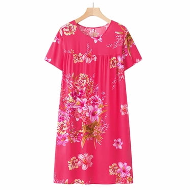 Robe de Nuit en Coton pour Femmes d'Âge Moyen et Âgées, Été, Manches Courtes, Coupe Ample, Chemise de Nuit, Douce et Respirante, Grande Taille, Tenue d'Intérieur, par Hontri