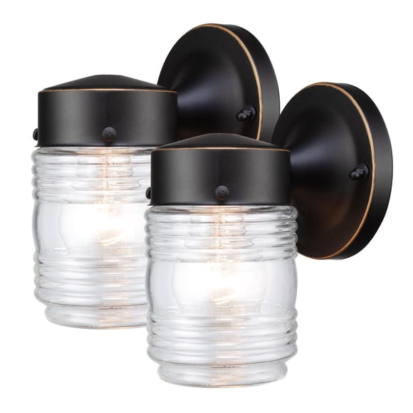 Globe Electric Landis 1-Light Outdoor Indoor Metal Wall Sconce 2-Pack, Oil Rubbed Bronze, Clear Glass Shade, 44581