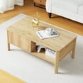thumbnail image 2 of Wirrytor Table Basse Carrée Cannelée de Style Mi-Siècle avec Double Tablette de Rangement, Tables Basses de Rangement Centrales avec Panneau à Ondes, Table de Salle à Manger à Porte Coulissante pour Salon Appartement (Naturel), 2 of 8
