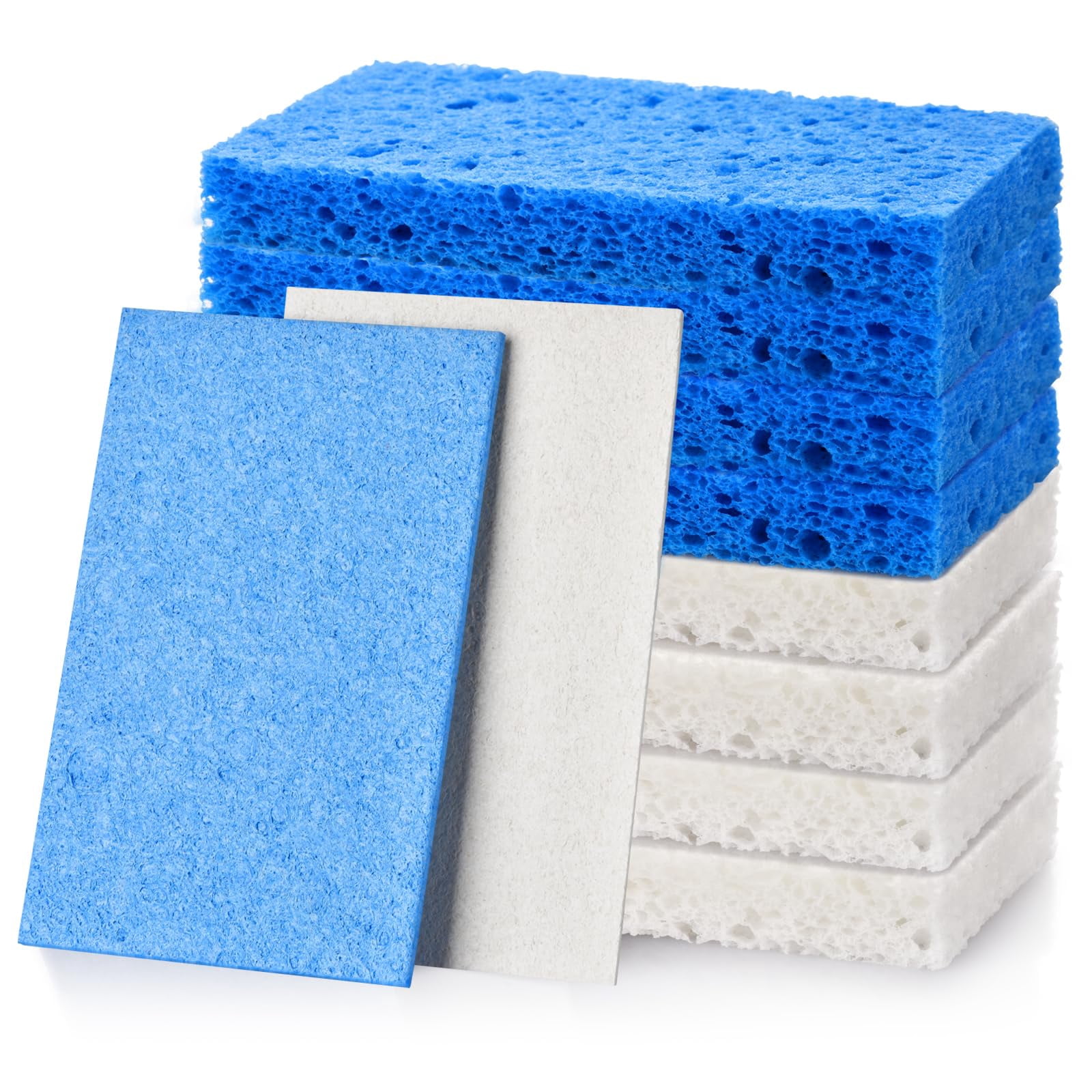 Mcyye 8PCS Compressed Kitchen Sponges Pack for Household Use, Premium Dish Sponges Kitchen Natural, Non Scratch Cleaning Sponges for Dishes, Excellent Cleaning Tools, Save Space, Blue & White Sponge