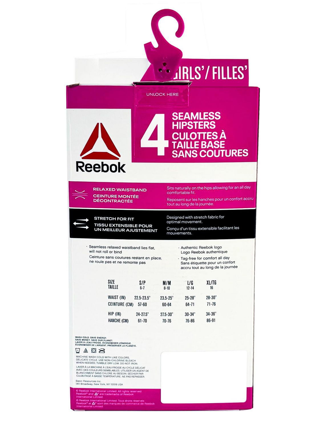 Culottes hipster côtelées sans coutures Reebok pour filles, paquet de 4
