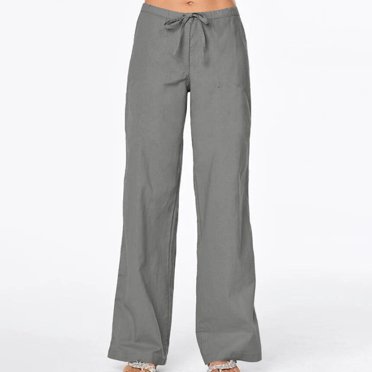 lcziwo Pantalon en Coton et Lin pour Femmes Décontracté Été, Pantalon Habillé Uni à Taille Élastique en Coton et Lin Polyvalent à Jambe Droite Décontracté à Jambe Grand Gris, G
