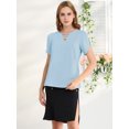 thumbnail image 3 of INSPIRE CHIC Blouse à Col Ras du Cou en V Découpé à Fente pour Femme, Décontractée, avec Poignets Froncés, 3 of 6