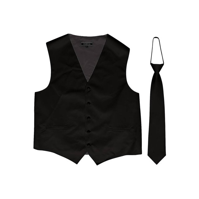 Omega Button Vest + Matching Tie - Black - 2X-Large