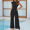 thumbnail image 2 of TrendOFT Womens Jumpsuits Dressy Summer Casual Knit Ruffle Cap Sleeve Solid Sleevelss Crew Neck Rib Womens Rompers One Piece Overalls Black S, 2 of 5