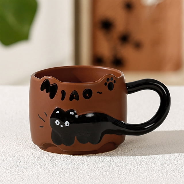Fridja Summer Savings Cats Stacking Cups Mug Relief Cup Large Handle English Letters Coffee Cup Ceramic Cup