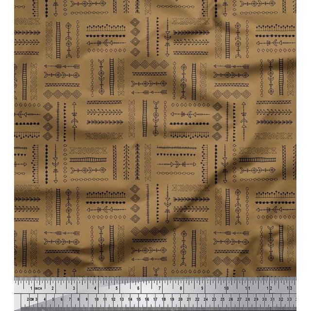 Soimoi Brown Rayon Fabric Geometric & Arrow African Print Fabric by Yard 56 Inch Wide