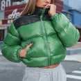 thumbnail image 2 of FAIWAD Puffer Jacket for Womens Long Sleeve High Neck Zip Up Patchwork Short Warm Down Coat, 2 of 6