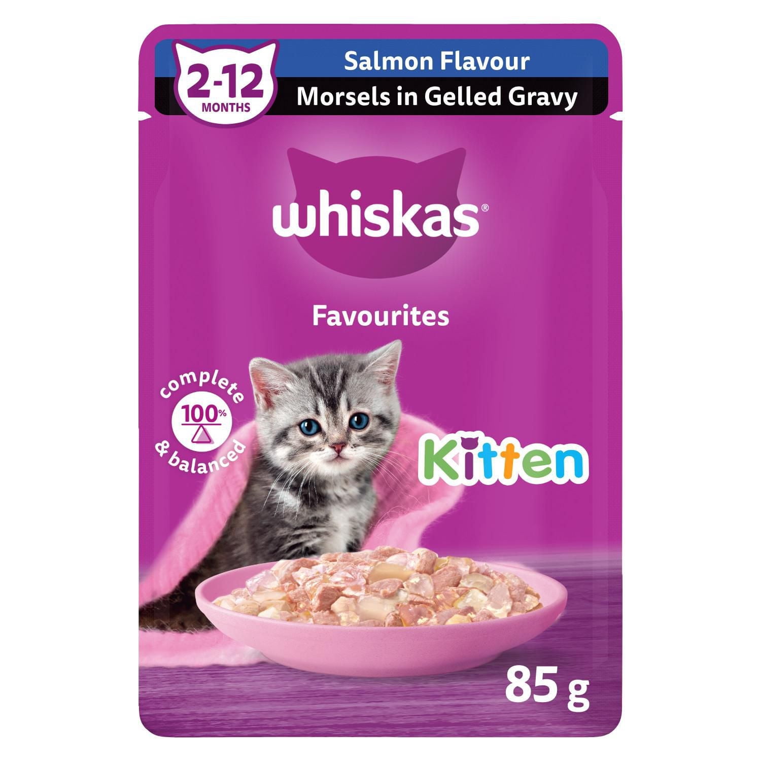 WHISKAS FAVOURITES Kitten Wet Morsels in Gelled Gravy Salmon Flavour Pouch Cat Food