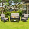 thumbnail image 1 of Costway 4PCS Patio Wicker Furniture Set Loveseat Sofa Coffee Table W/ Cushion, 1 of 10