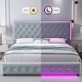 thumbnail image 4 of SIBEDS LED Bed Frame with 2 Storage Drawers Pockets and Soft Velvet Grey Tufted Headboard, Queen, 4 of 8