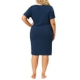 thumbnail image 3 of GRACE & GRANDEUR Nuisettes pour Femmes Grande Taille en Dentelle à Col en V à Manches Courtes Pyjama Tenue de Nuit Robe 4X Bleu Foncé, 3 of 6