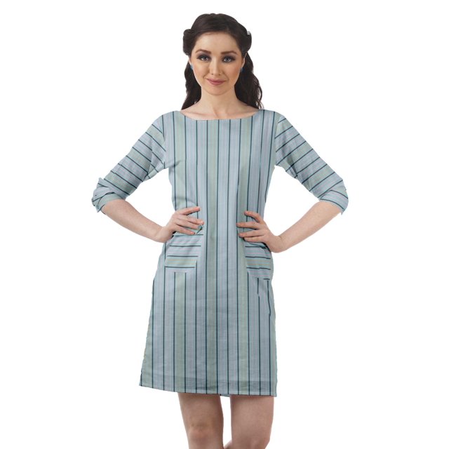 Moomaya Robe d'Été pour Femmes à Manches 3/4, Robe Droite Décontractée avec Poches