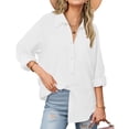 thumbnail image 2 of Womens Cotton Linen Button Down Shirts Boyfriend Long Sleeve Oversized Lapel Blouses Tops with Chest Pocket, 2 of 7