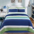 thumbnail image 2 of Cozy Line Home Fashions Waylon Ensemble de Courtepointe, Imprimé à Rayures Bleu Marine Vert Blanc, Couvre-Lit Réversible 100 % Coton (Bleu/vert, Lit Simple - 3 Pcs), 2 of 4