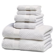 Kingrest Bath Towel Sets of 6 Pieces, 2 Bath Towels 2 Hand Towels 2 Washcloths, 100% Cotton Highly Absorbent Towels for Bathroom, Gym, Hotel - White