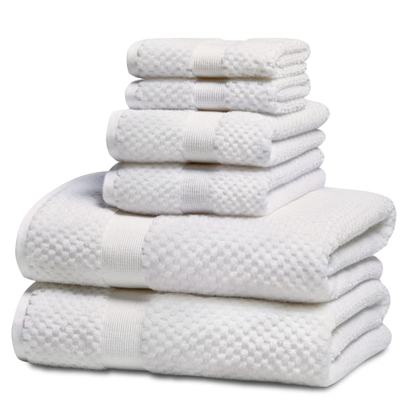 Kingrest Bath Towel Sets of 6 Pieces, 2 Bath Towels 2 Hand Towels 2 Washcloths, 100% Cotton Highly Absorbent Towels for Bathroom, Gym, Hotel - White
