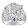 thumbnail image 1 of RYLOS Rings Sterling Silver Lion Head Ring Diamonds in Eyes & Gemstone Mouth Fun Designer Rings Amethyst Jewelry Size 8, 1 of 7