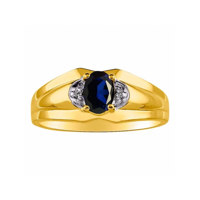 RYLOS Mens Rings Yellow Gold Plated Silver Classic Design 7X5MM Oval Gemstone & Diamond Ring Sapphire September Birthstone Ring Size 9