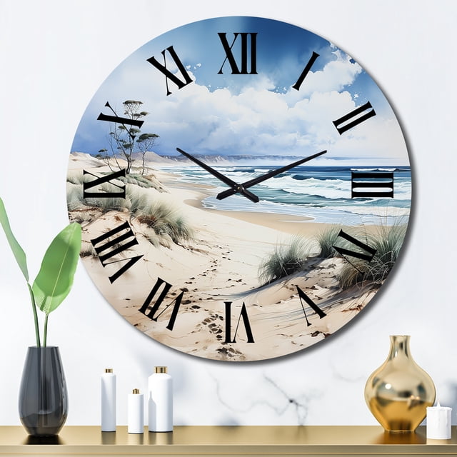 Designart "Dune Dreams Beach Photo I" Nautical & Beach Oversized Wall Clock