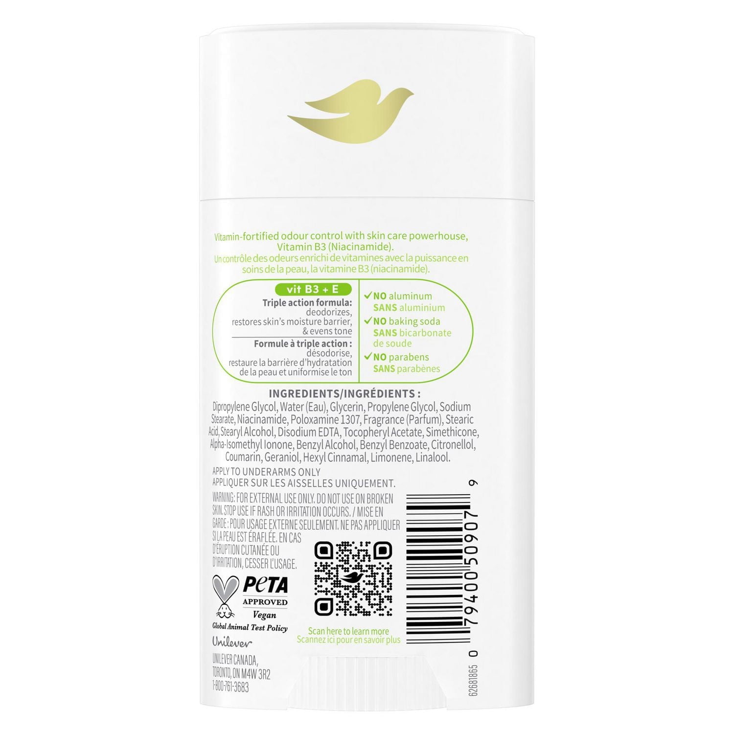 Désodorisant Sans Aluminium Dove Vitamin Care+ 72 h de protection anti-odeur respirante