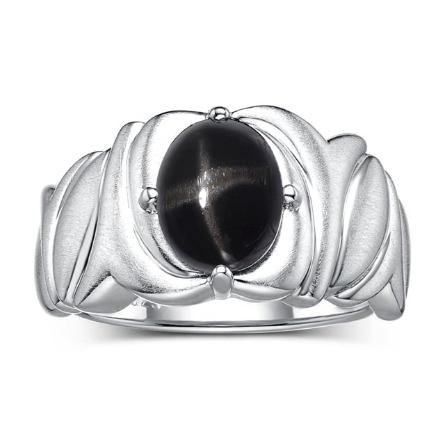 RYLOS Bagues pour Femmes Bague en Or Blanc 14K Solitaire Pierre Précieuse Ovale 9x7 mm avec Anneau Fini Satiné Mars Saphir Étoilé Noir Bijoux Taille 6