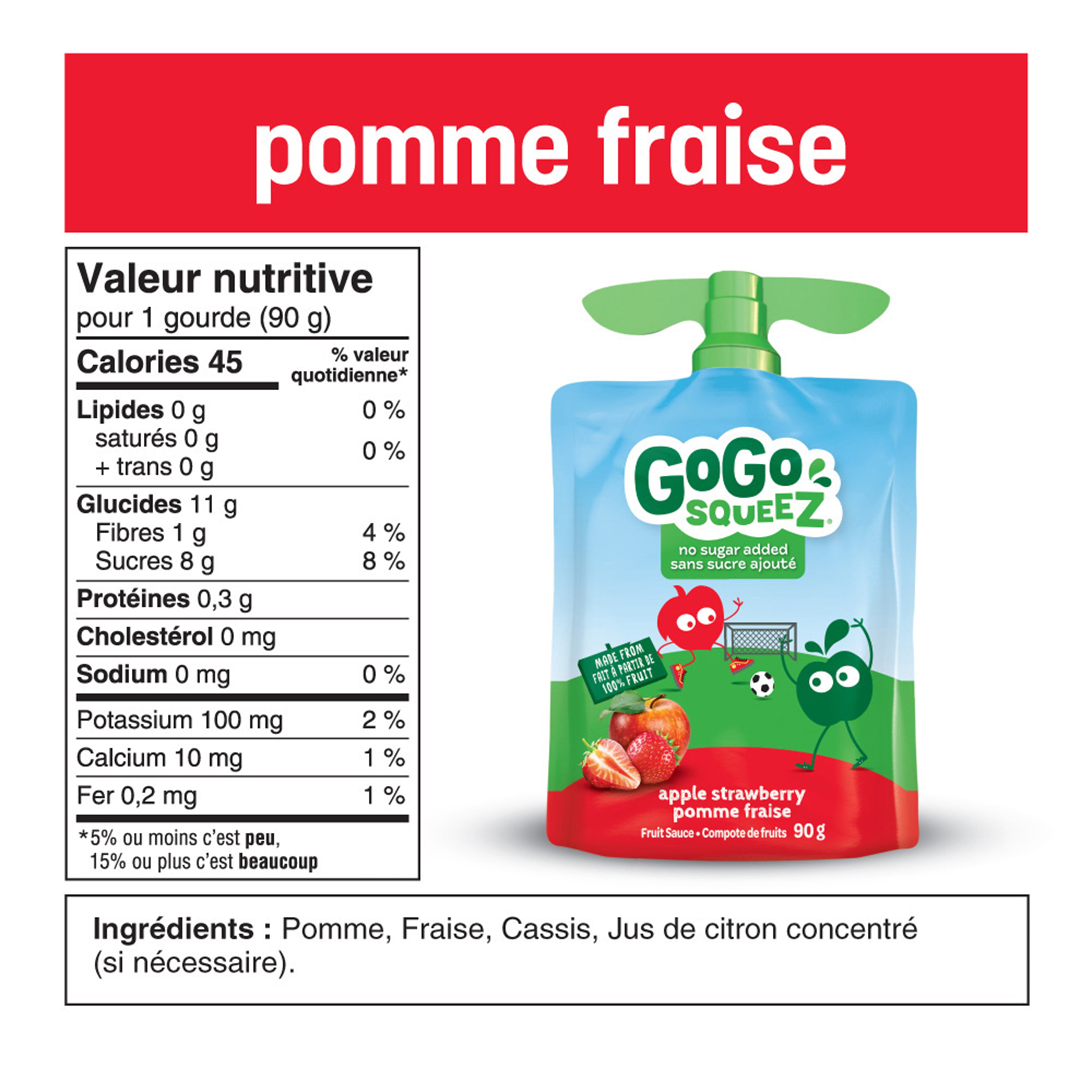 GoGo squeeZ Compote de Fruits, Pomme Fraise, Sans Sucre Ajouté. 90g par Sachet, 4 Sachets