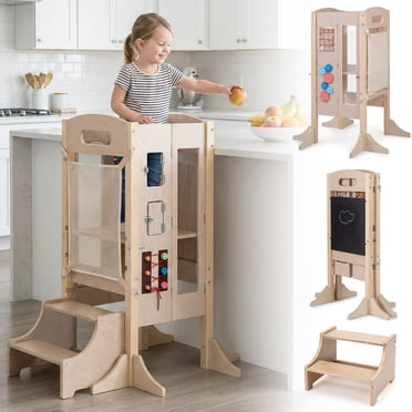 Gymax Foldable Toddler Step Stool Wooden Kitchen Standing Tower w/ 2-Setp Stool