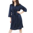 thumbnail image 1 of Women's 100% Polyester Lightweight Soft Warm Kimono Short Robe M Navy Blue, 1 of 2