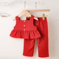 thumbnail image 2 of FAOWME Summer Style Sleeveless Tank Tops & Soft Pants Outfits 2PCS Set Solid Color Casual Outfits Red 2-3 Years, 2 of 7
