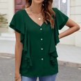 thumbnail image 2 of Yuyuzo Chemises Boutonnées pour Femmes Été Col en V Profond Manches Courtes Blouses Amples à Volants, 2 of 7