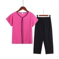 thumbnail image 2 of RKSTN Pajama Sets for Women 2 Piece Summer Two Piece Set Short Sleeve Round Neck Pajama Set Printed Tops Pants Set Soft Comfortable Pajamas, 2 of 3