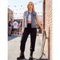 thumbnail image 2 of INSPIRE CHIC Women's Denim Vests Button Down Washed Back to School Sleeveless Jean Jackets with Pockets Gray Blue L, 2 of 6