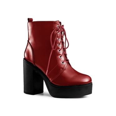 Unique Bargains Women's Zip Platform Chunky Heel Combat Boots