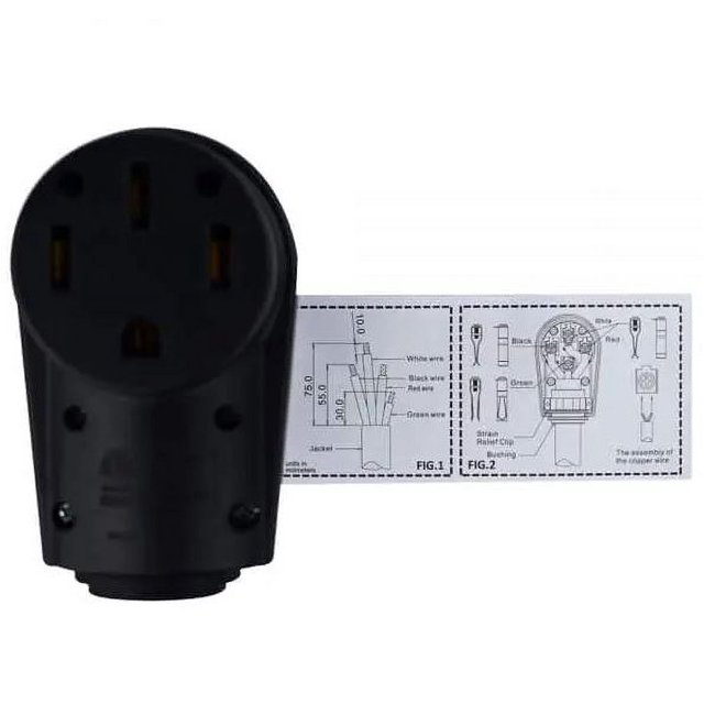 Hughes Cordon d'Alimentation Auto Embout de Prise 50ASOCKET Remplacement; 50 Ampères; Embouts Femelles; avec Poignée de Prise; Noir