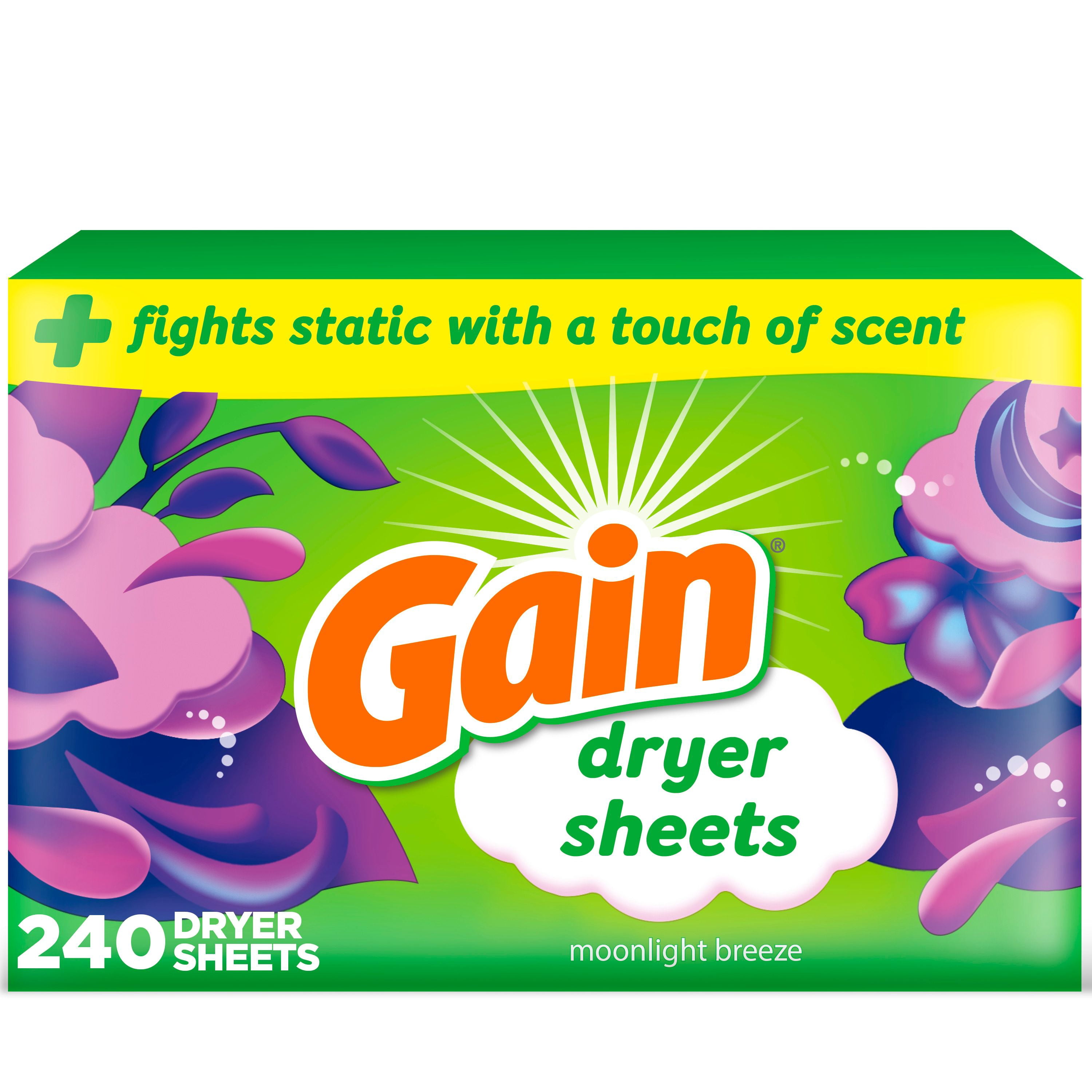 Gain dryer sheets, Moonlight Breeze Scent, Fights static with a touch of scent, laundry sheets 240CT