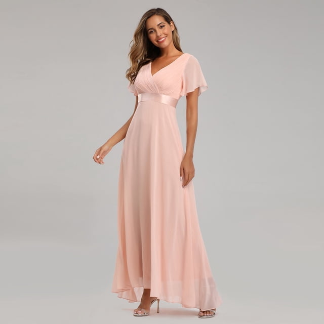 Evening Dresses Elegant V-Neck Ruffles Chiffon Formal Evening Gown Robe Vestidos De Fiesta Dress for Wedding Party