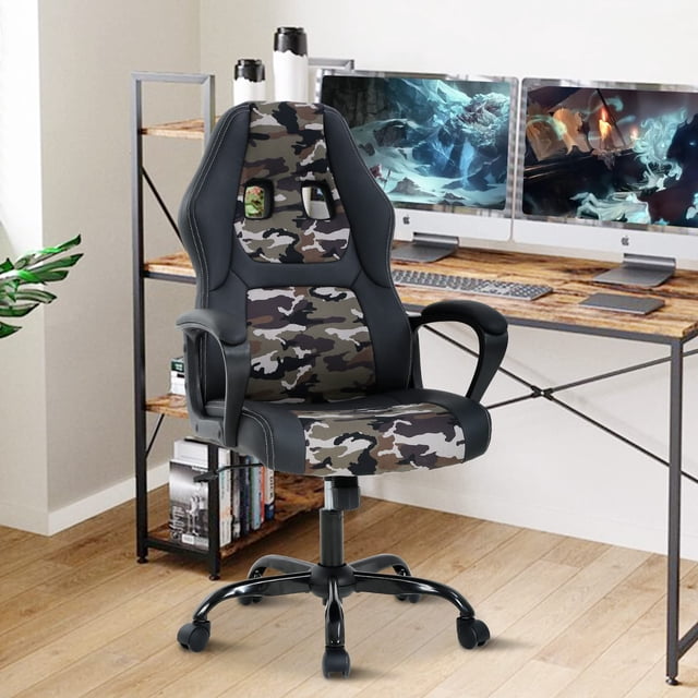 PC Gaming Chair Ergonomic Computer High-Back Racing with Lumbar Support Armrest Adjustable PU Leather Swivel Rolling Executive Office Desk for Home Adults, Camo